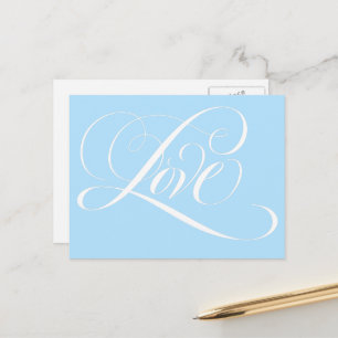 Elegant Swirly Calligraphy KÄRLEK Bröllop Blue Vykort