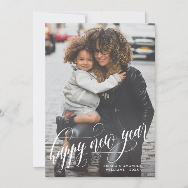 Elegant Swirly Gott nytt år Photo Julkort (Framsida)