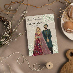 Elegant Sydasien Illustrated Couple Spara Datumet