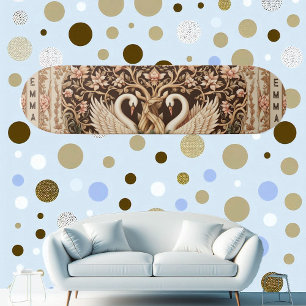 Elegant Symmetri Svankoppel Art Deco Blommotiv Mini Skateboard Bräda 18,5 Cm