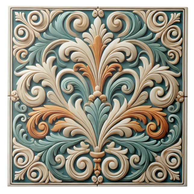 Elegant Symmetrisk Blommigt keramisk platta Kakelplatta (Framsidan)