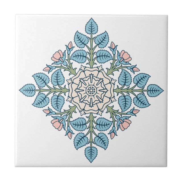 Elegant symmetrisk blomstermedaljong kakelplatta (Framsidan)