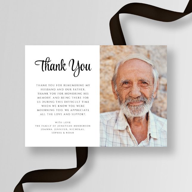 Elegant Sympathy Script Photo Funeral Tack Kort (Elegant Sympathy Script Photo Funeral Thank You Card)