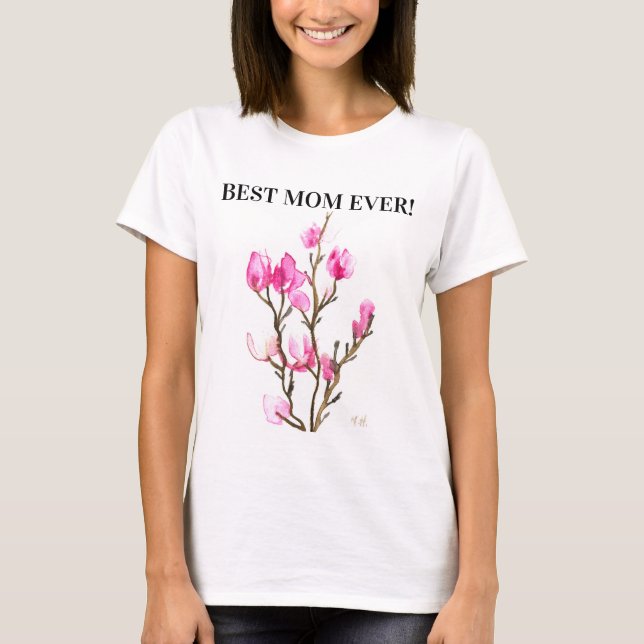 Elegant T-S för vattenfärgen Magnolia Blommigt Mor T Shirt (Framsida)