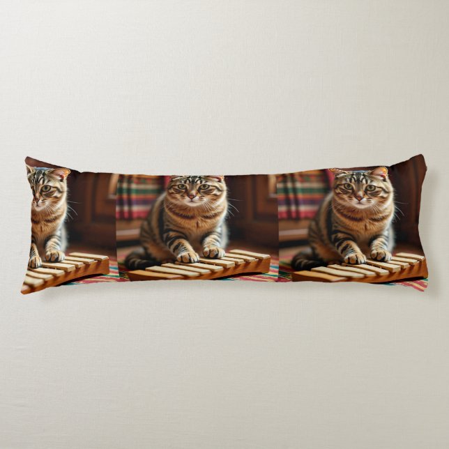 Elegant Tabby Cat Music Moment – Body Pillow Kroppskudde (Framsidan)