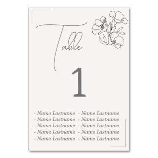 Elegant Table number with names, sitting. Bordsnummer