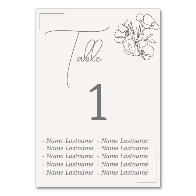 Elegant Table number with names, sitting. Bordsnummer (Framsidan)