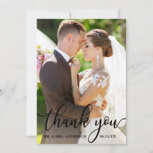 Elegant Tack Black Script Bröllop Photo Card Kort