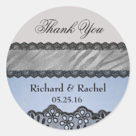 Elegant Tack, Blue och Grått Runt Klistermärke