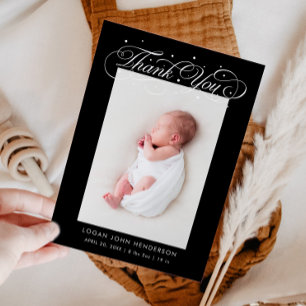 Elegant Tack Calligraphy Black Birth Meddelande
