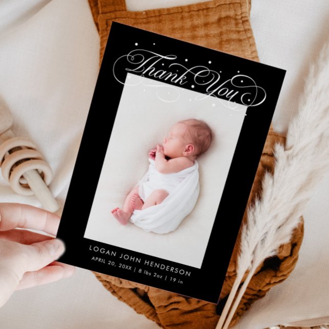 Elegant Tack Calligraphy Black Birth Meddelande (Skapare uppladdad)