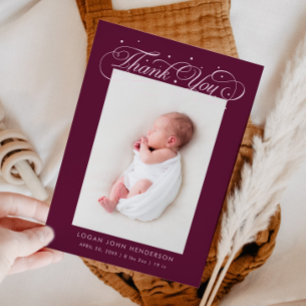 Elegant Tack Calligraphy Cranberry Birth Meddelande