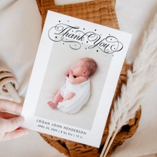 Elegant Tack Calligraphy White Birth Meddelande