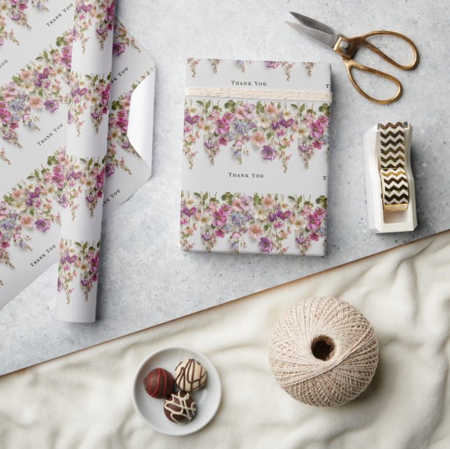 Elegant "Tack"-design med hängande blommor Presentpapper (Hantverk)