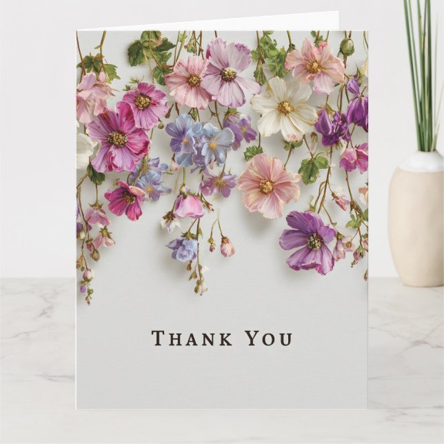 Elegant "Tack" design med hängande blommor Tack Kort (Framsida)