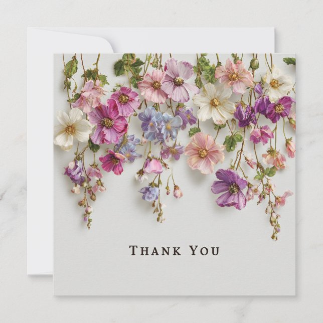 Elegant "Tack" design med hängande blommor Tack Kort (Framsida)
