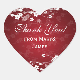 Elegant - Tack för Cherry Blommar Red Hjärtformat Klistermärke