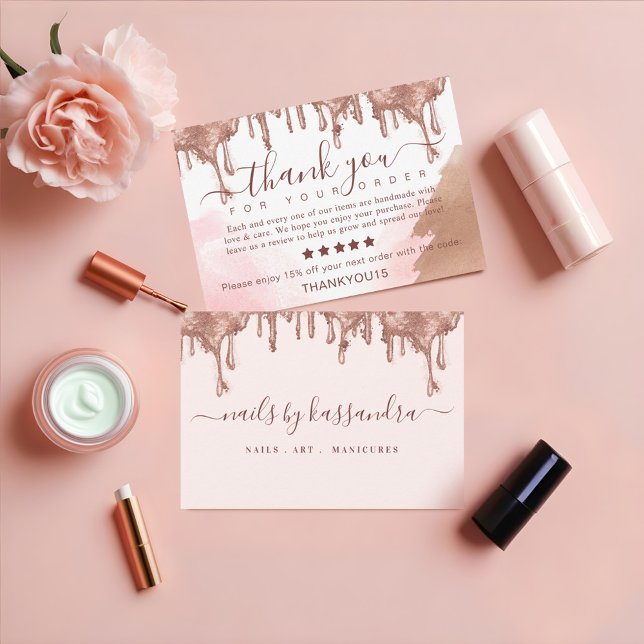 Elegant Tack för din order Guld Glitter-dropp Kort (Elegant Thank you for your Order Gold Glitter Drip)