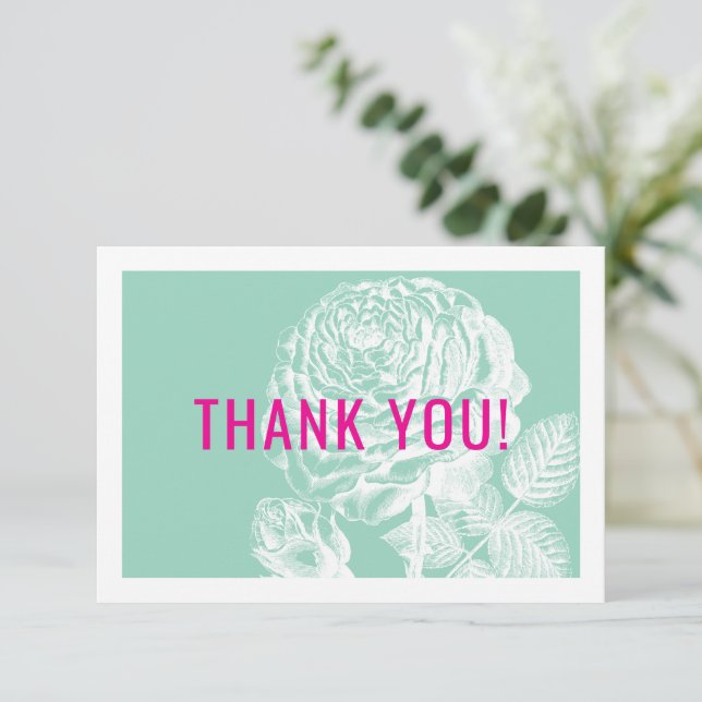 ELEGANT TACK moderna ro blommigt  myntrosa Kort (Stående Fram)