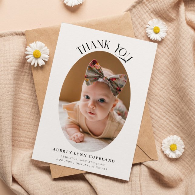 Elegant Tack Oval Birth Announcement Photo Meddelande (Skapare uppladdad)