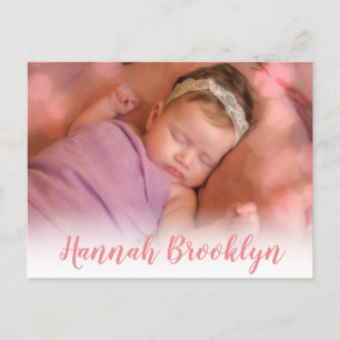 Elegant Tack Rosa Calligraphy Photo Birth Meddelande Vykort