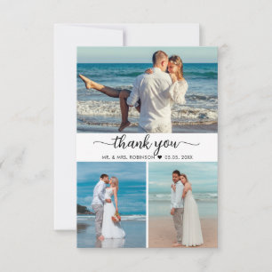 Elegant Tack Script Photo Collage Bröllop Kort