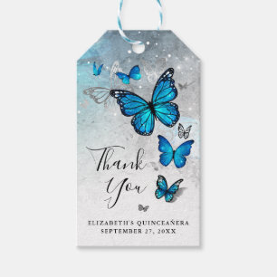 Elegant Tack Silver och Blue Butterfly Presentetikett