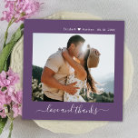 Elegant Tack, skript Mauve 2 Photo Bröllop Tack Kort<br><div class="desc">Elegant Modern Minimalist Hand lät 2 Photo Bröllop tacka dig kort i Lila Mauve färg. Snyggt bröllop tackar dig för att du har en kortmall med ett foto på framsidan och ett foto på baksidan. Med texten "Kärlek och tack" i ett glatt, skrivet calligrafi eller typografi, skript i vitt färg...</div>