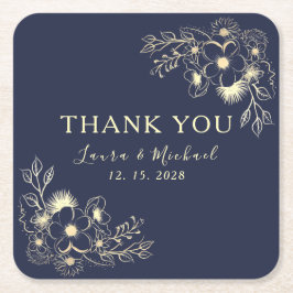 Elegant Tack vid marinblått Bröllop Underlägg Papper Kvadrat