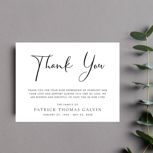 Elegant Tacksamhetskort för Begravning (Elegant Funeral Thank You Card)