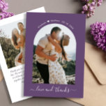 Elegant - tackskript 2 Photo Mauve Arch Bröllop Tack Kort<br><div class="desc">Minimalistisk Elegant Hand lät dig använda Arch 2 Photo Bröllop tackkort i Mauve Lila färg. Snyggt bröllop tackar dig för att du har en kortmall som innehåller ett foto (bågform) på framsidan och ett foto på baksidan. Med texten "Kärlek och tack" i ett glatt, skrivet calligrafi eller typografi, skript i...</div>