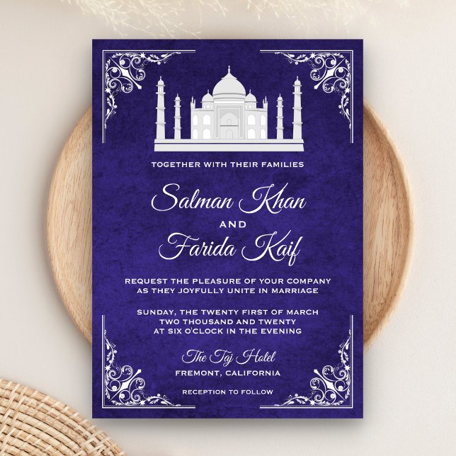 Elegant Taj Mahal Royal Purple Bröllopsinbjudan Inbjudningar (Skapare uppladdad)
