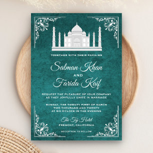 Elegant Taj Mahal Teal Arabian bröllopsinbjudan Inbjudningar