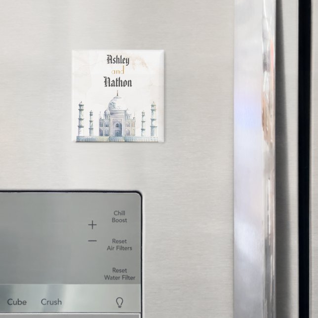 Elegant Taj Mahal Typology Watercolor Bröllop Magnet (In Situ (Fridge))