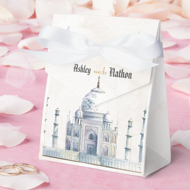 Elegant Taj Mahal Typology Watercolor Bröllop Presentaskar (Bröllop)