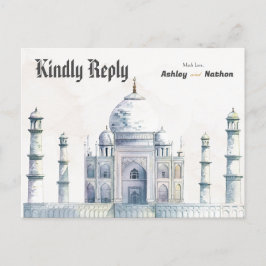 Elegant Taj Mahal Typology Watercolor Bröllop Vykort