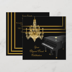 Elegant taklykta för pianotemafester i guld champa inbjudningar