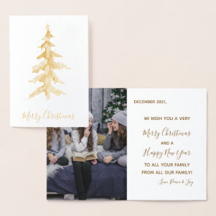 Elegant Tall Guld Grönt God jul Träd Photo Folierat Kort