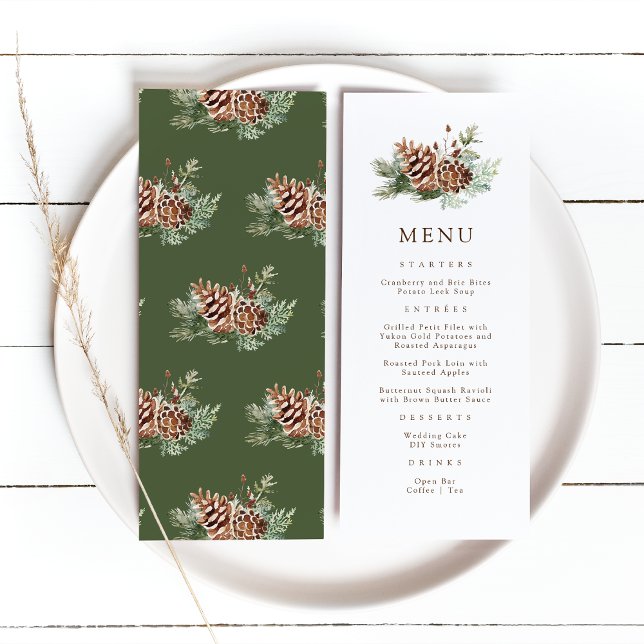 Elegant Tall Meny (Elegant Pine Watercolor Wedding Menu by Painted Paperie
)