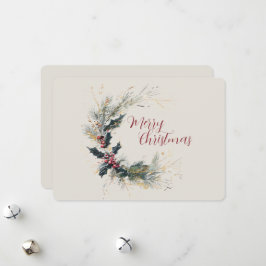 Elegant tall- och järnekrans med guldfärgade detal julkort