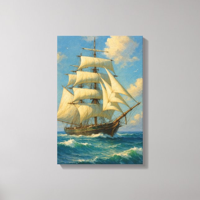 Elegant Tall Sailing Frakt on Deep Blue Sea Canvastryck (Framsida)