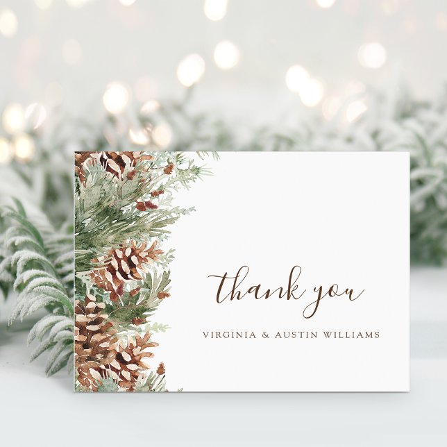 Elegant Tall Tack Kort (Elegant Pinecone Greenery Thank You Card by Painted Paperie
)