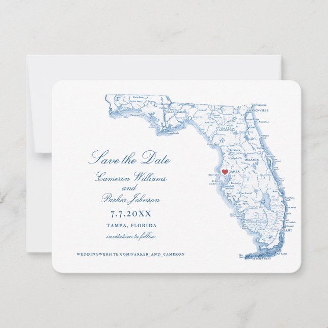 Elegant Tampa Florida Bröllop flottan Karta Spara Datumet (Framsida)