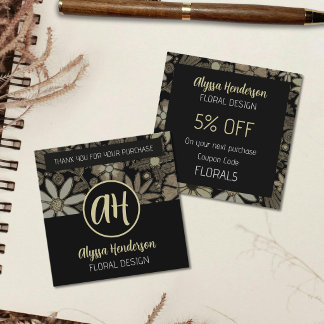 Elegant Tan & Black Blommig Logotyp Rabattkod Rabattkort
