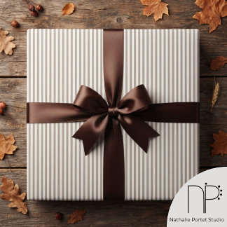 Elegant Tan Brun och Vit Tunn Randig Presentpapper