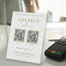 Elegant Tan Checkated Guld Connect with US QR Code