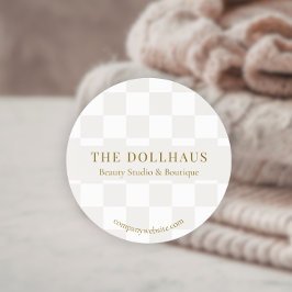 Elegant Tan Checkered Gold Boutique Name  Runt Klistermärke