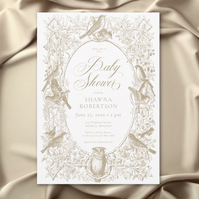 Elegant Tan Chinoiserie Nature Birds Baby Shower Inbjudningar (Elegant Tan Chinoiserie Nature Birds Baby Shower Invitation)