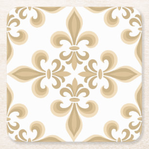 Elegant Tan Damask Underlägg Papper Kvadrat