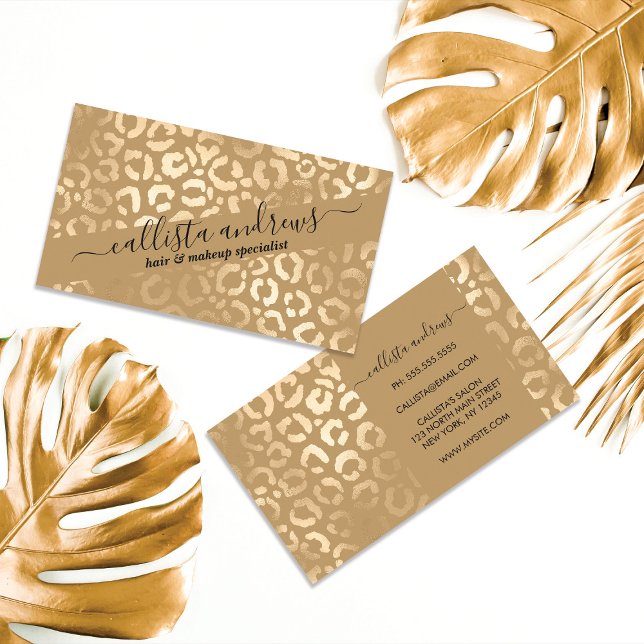 Elegant Tan Guld Leopard Cheetah Animal Print Visitkort (Skapare uppladdad)